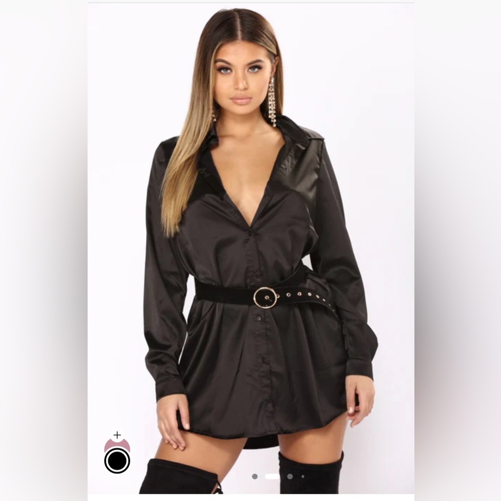 Elegant Black Satin Shirt Dress
